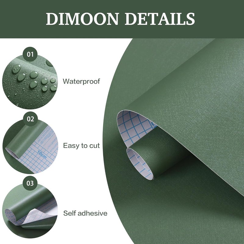 Dimoon 17.7''x385'' Peel and Stick Wallpaper Green Contact Paper for New Environmentally Friendly Materials Thickening Upgrade Embossed Renter Friendly Wall Paper Modern Vinyl Wrap Countertop Bedroom - Image 4